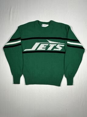 Vintage Cliff Engle New York Jets NFL Sweater Adult Medium Green Made in USA 80s